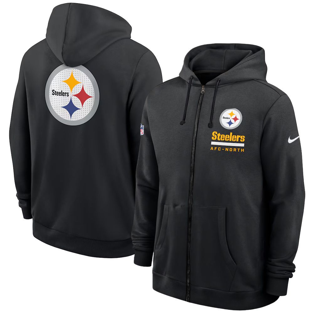Men 2026 NFL Pittsburgh Steelers zip-up hoodie black 01->pittsburgh steelers->NFL Jersey